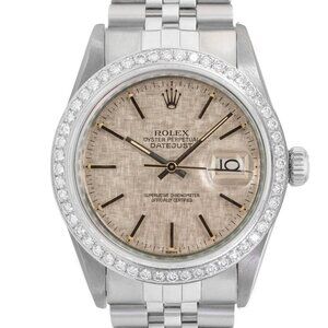 ROLEX DATEJUST SILVER LINEN INDEX DIAL 1.25CTW DIAMOND STEEL JUBILEE 36 MM 16014